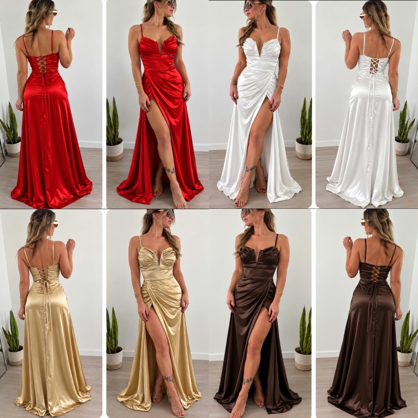 Vestido Largo de Satén con Tajo - Imagen 2