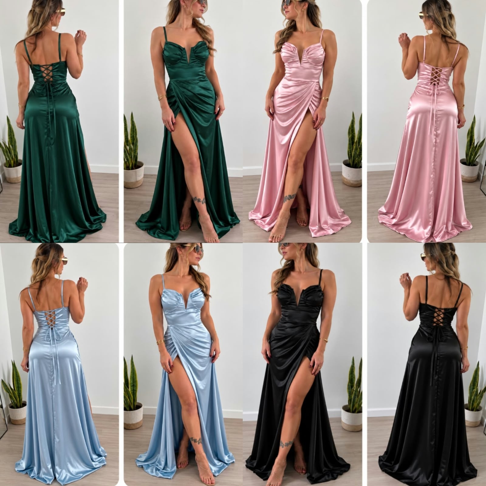 Vestido Largo de Satén con Tajo - Imagen 3