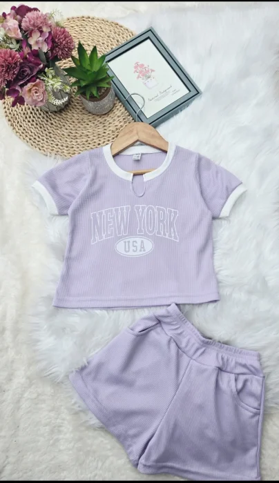 Conjunto Wafle Algodon. Remera Combinado y Short.