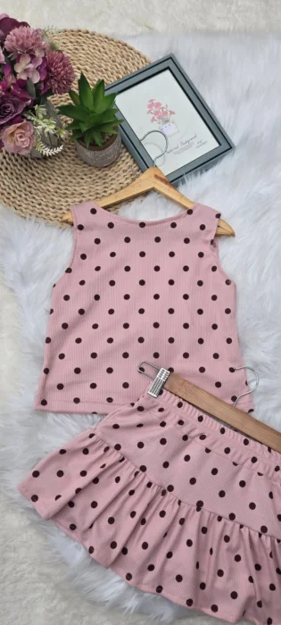 Conjunto Wafle Algodon Lunares.blusa y Short Pollera.
