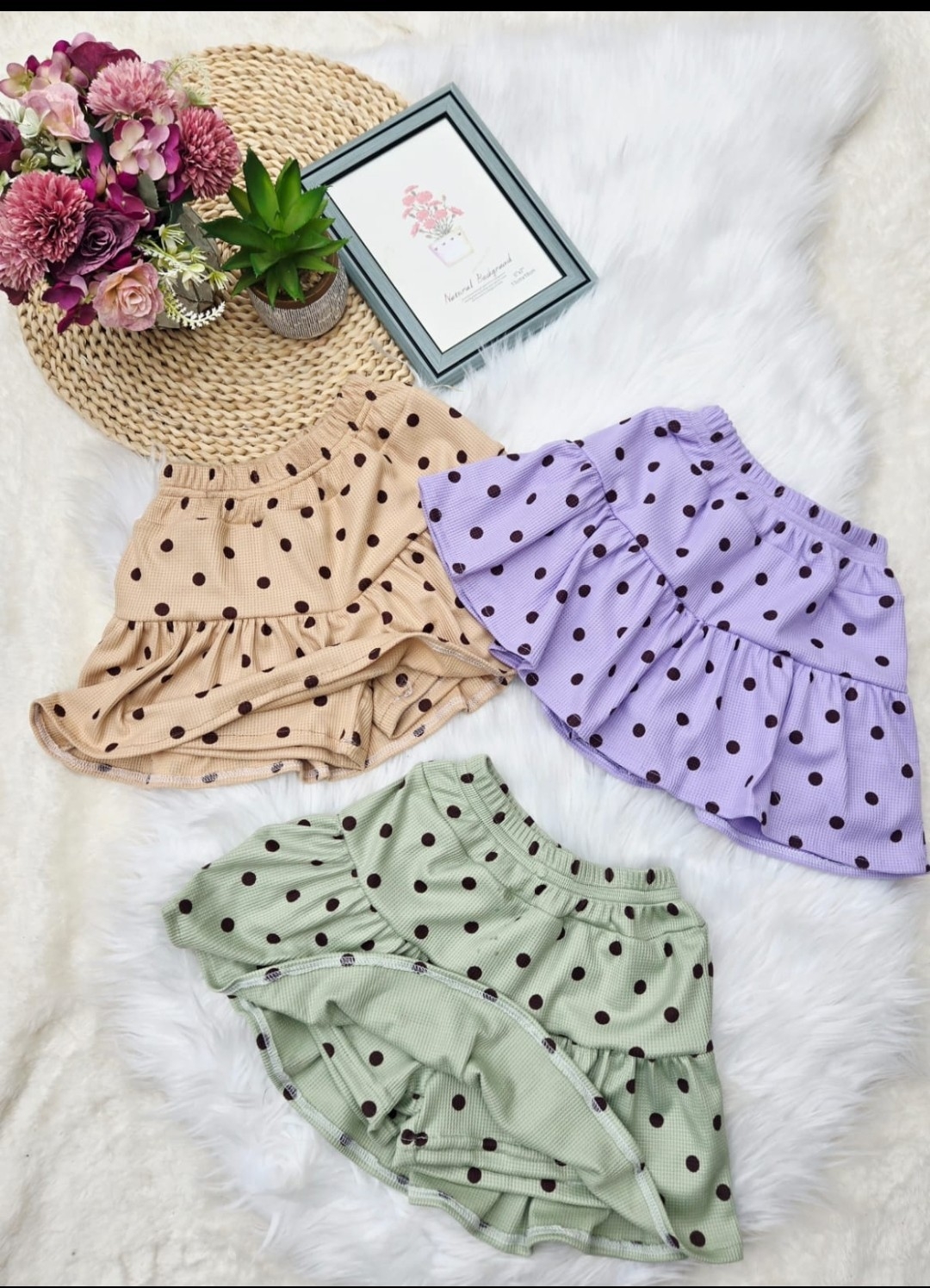 Conjunto Wafle Algodon Lunares.blusa y Short Pollera. - Imagen 3
