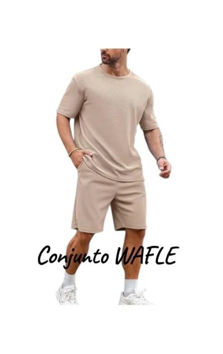 Conjunto Short y Remera Tela Wafle Premium para Caballeros Talles del M al Xxl