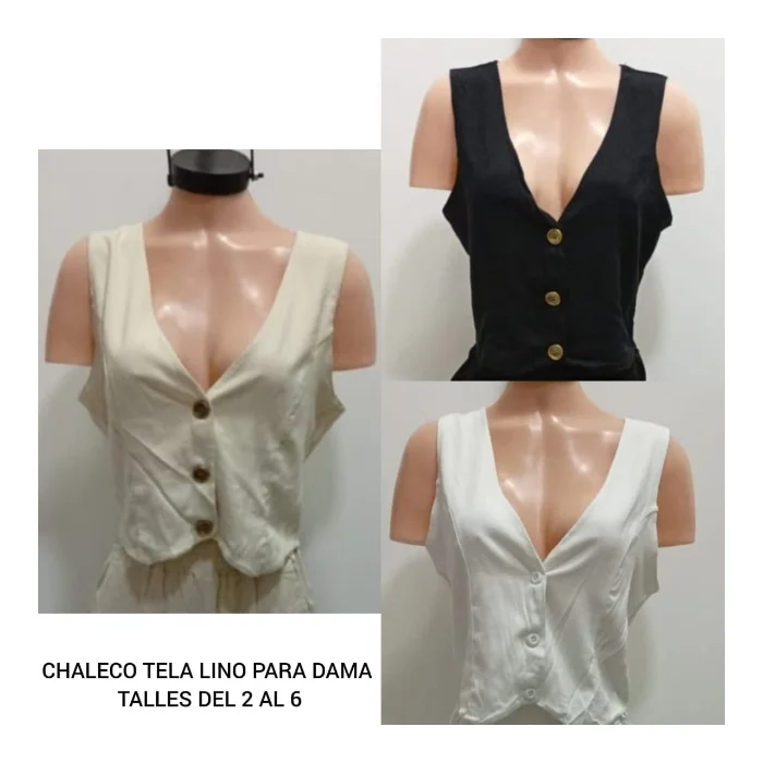 Chaleco Sastrero de Tela Lino con Spandex para Dama Talles del 2 al 6