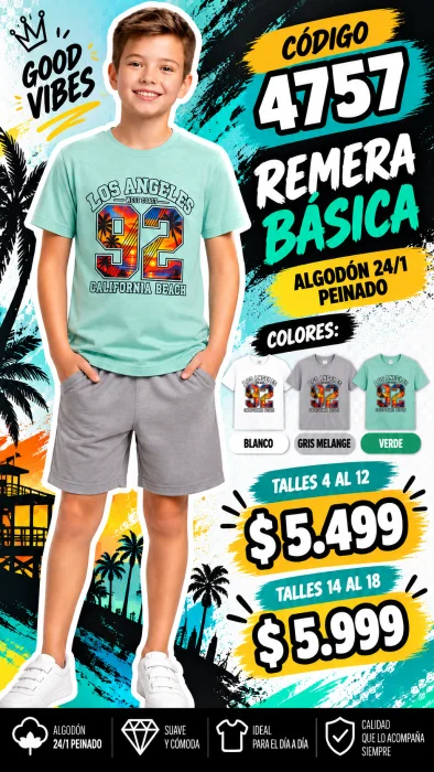 Codigo 4757 Remera Básica Estampada en Algodón 24/1 Peinado