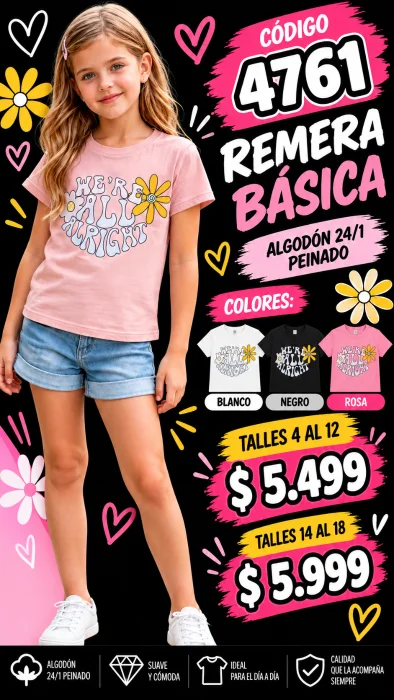 Codigo 4761 Remera Básica Estampada en Algodón 24/1 Peinado