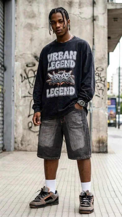 Bermuda Baggy Estampado Unisex Pantalón Corto Ancho Hombre Juvenil Diseño Jean Denim