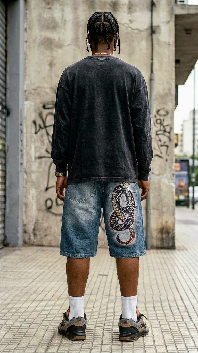 Bermuda Baggy Estampado Unisex Pantalón Corto Ancho Hombre Juvenil Diseño Jean Denim - Imagen 2