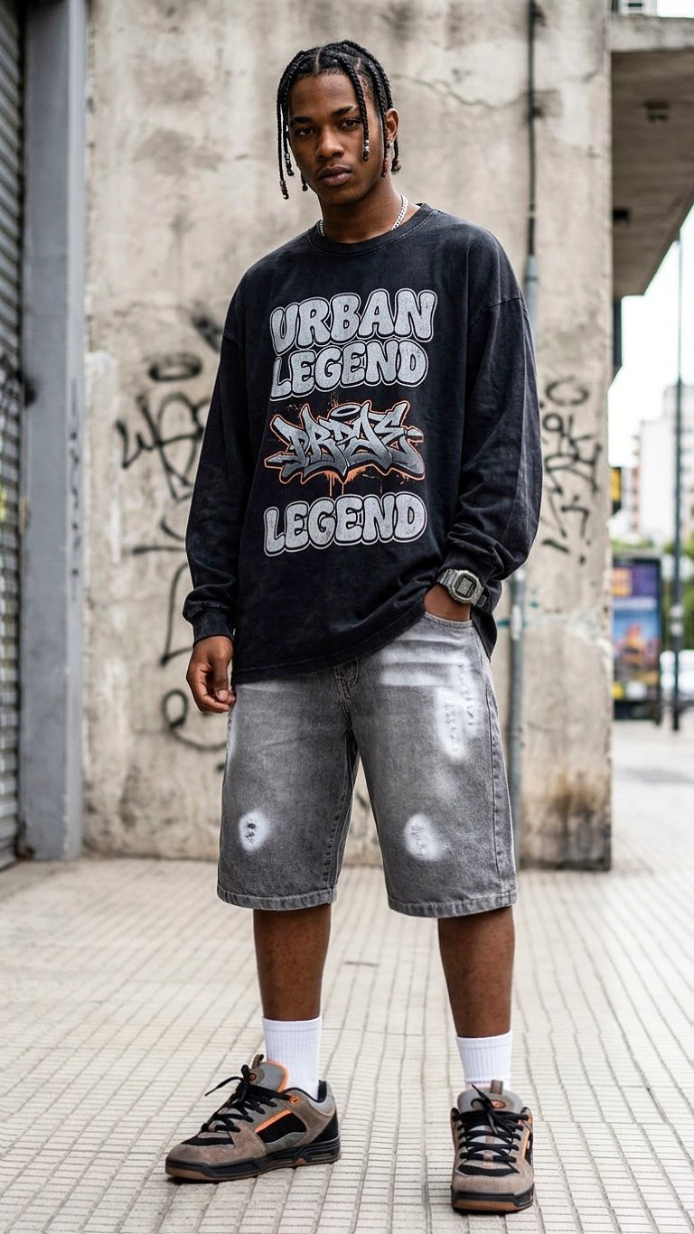 Bermuda Baggy Estampado Unisex Pantalón Corto Ancho Hombre Juvenil Diseño Jean Denim - Imagen 3