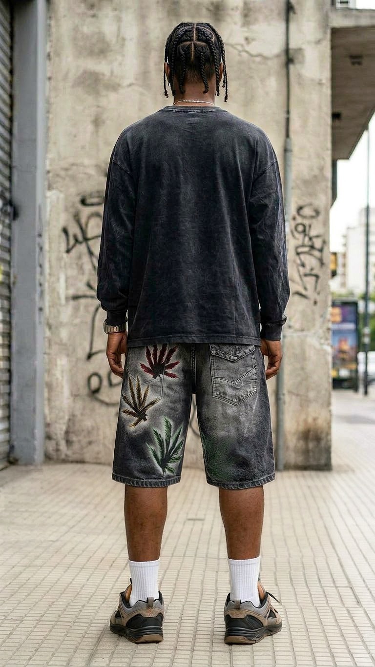 Bermuda Baggy Estampado Unisex Pantalón Corto Ancho Hombre Juvenil Diseño Jean Denim - Imagen 4
