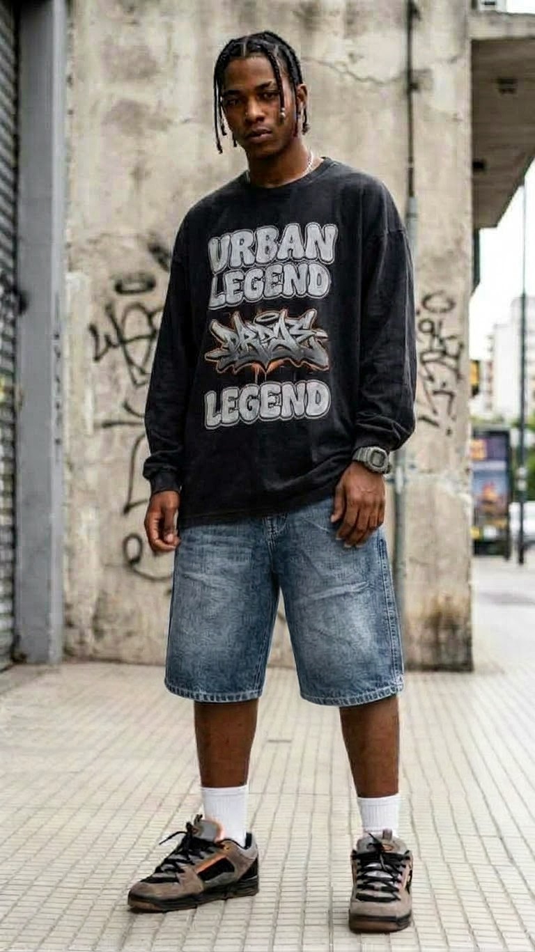 Bermuda Baggy Estampado Unisex Pantalón Corto Ancho Hombre Juvenil Diseño Jean Denim - Imagen 5