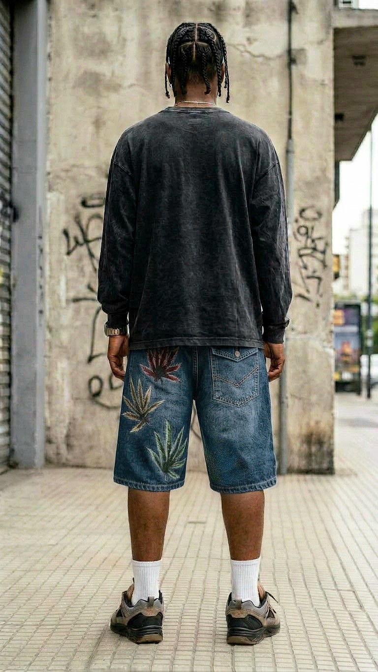 Bermuda Baggy Estampado Unisex Pantalón Corto Ancho Hombre Juvenil Diseño Jean Denim - Imagen 6