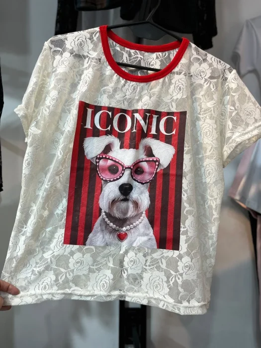 Remera Total Encaje Combinado Cuello Redondo 44 Iconic