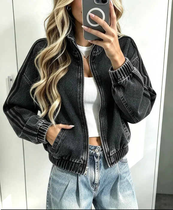 Campera Tres Lineas Gris