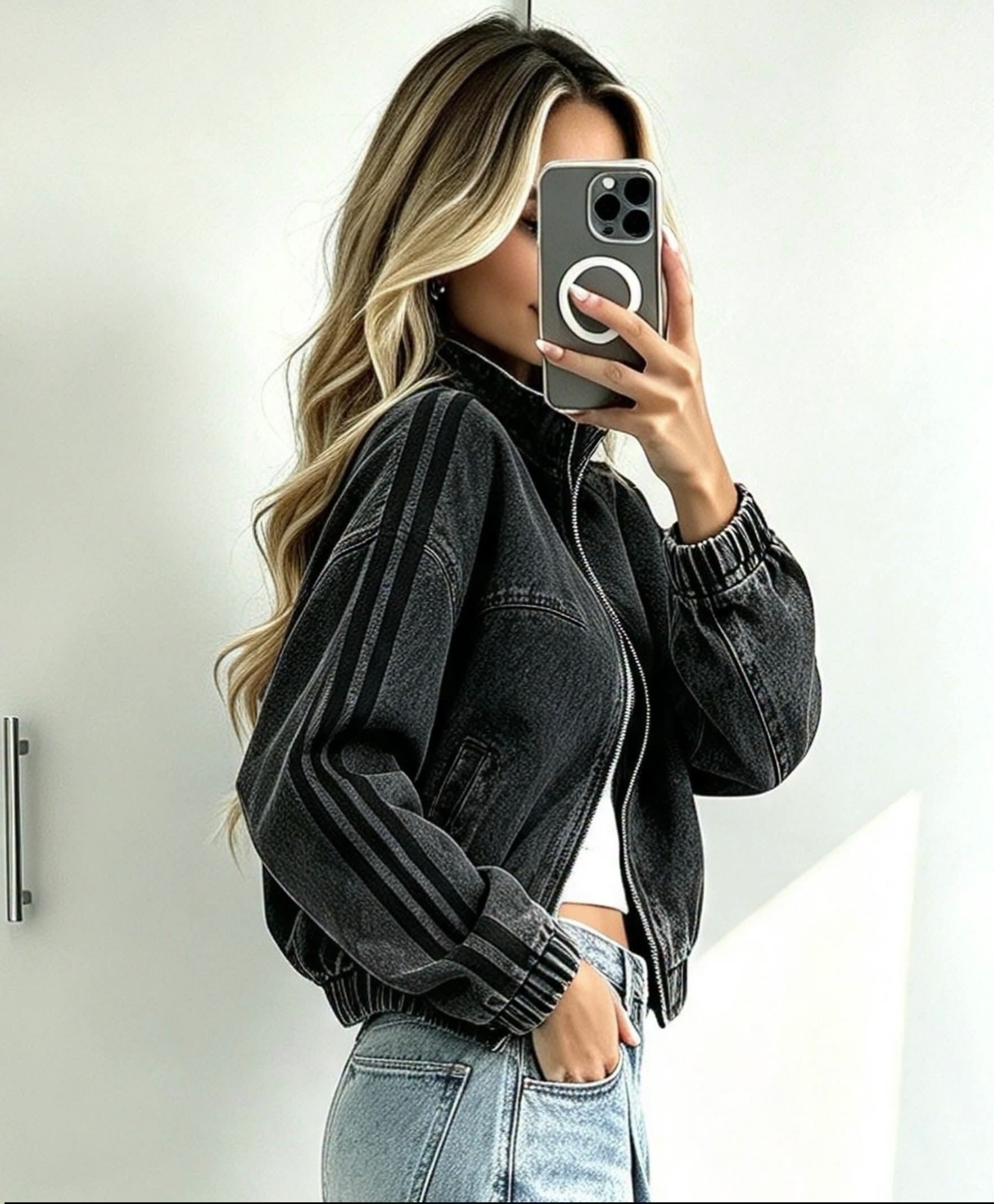 Campera Tres Lineas Gris - Imagen 2