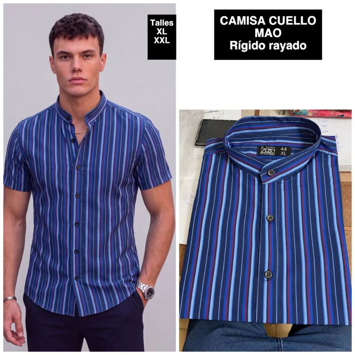 Camisa Cuello Mao Manga Corta  Rayada