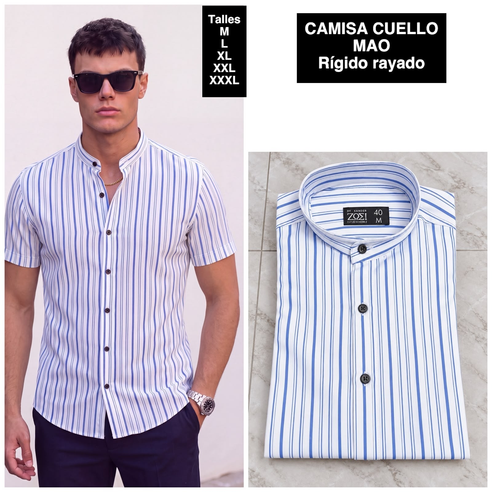 Camisa Cuello Mao Manga Corta  Rayada - Imagen 4