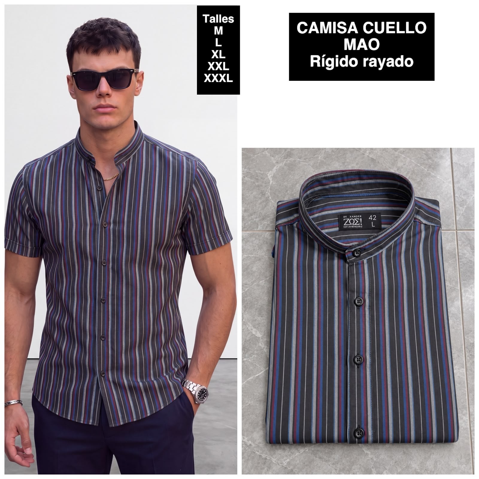 Camisa Cuello Mao Manga Corta  Rayada - Imagen 5