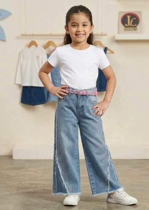 Jeans Wide Leg Desflecado y Brillo