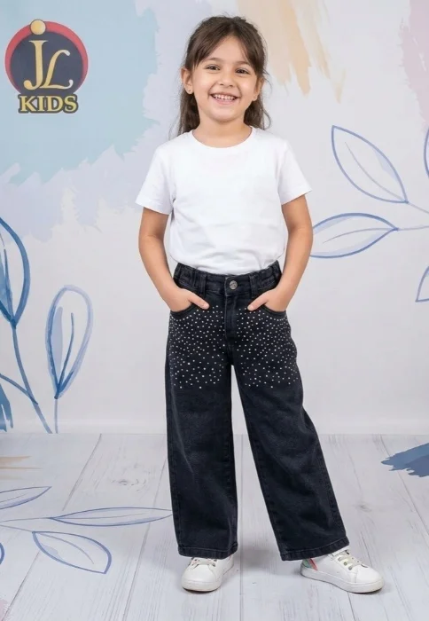 Jeans Wide Leg con Regulador y  Briilo Negro