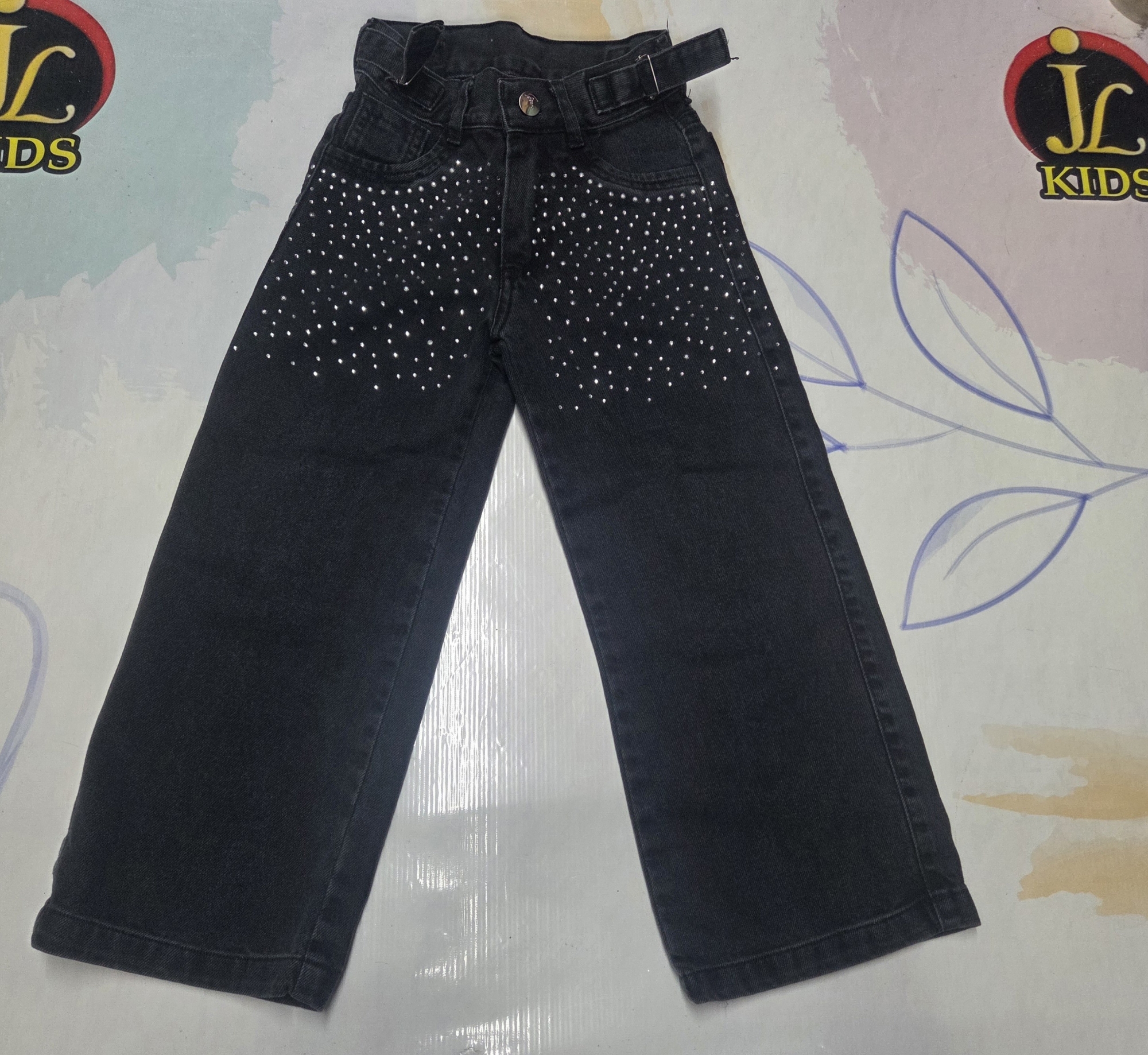 Jeans Wide Leg con Regulador y  Briilo Negro - Imagen 2