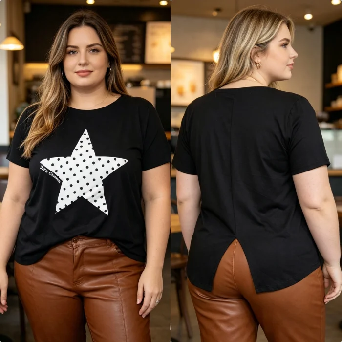 Remera Recta con Apertura Estrella Lunares