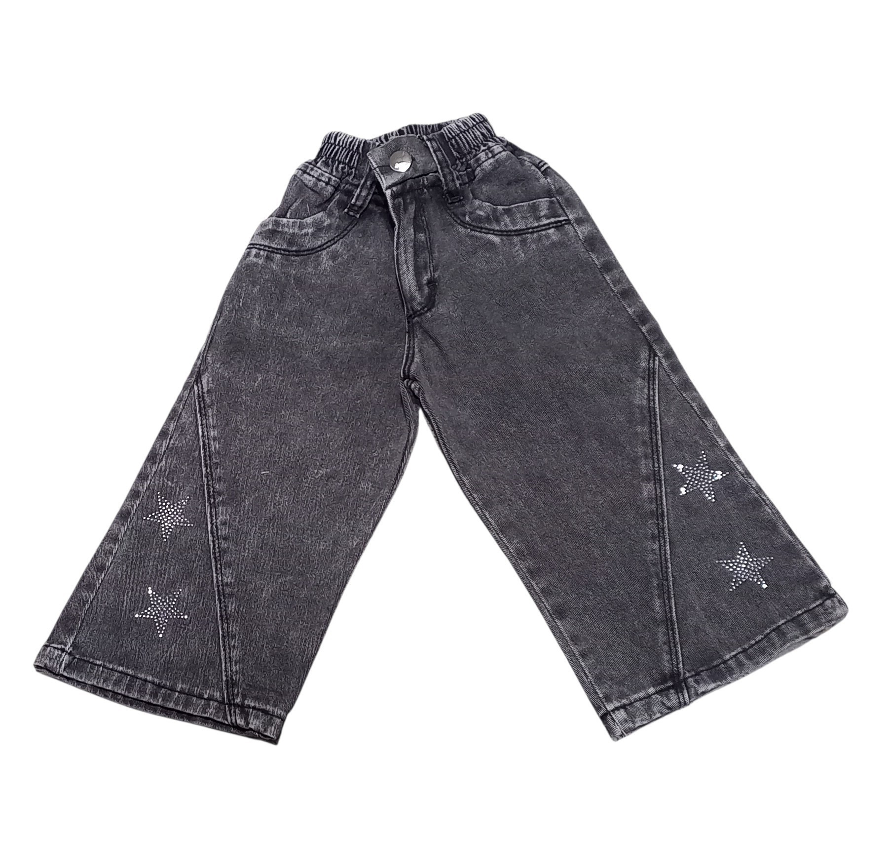 Pantalón Wide Leg de Jeans Rígido  con Recorte y Stras Estrella - Imagen 2