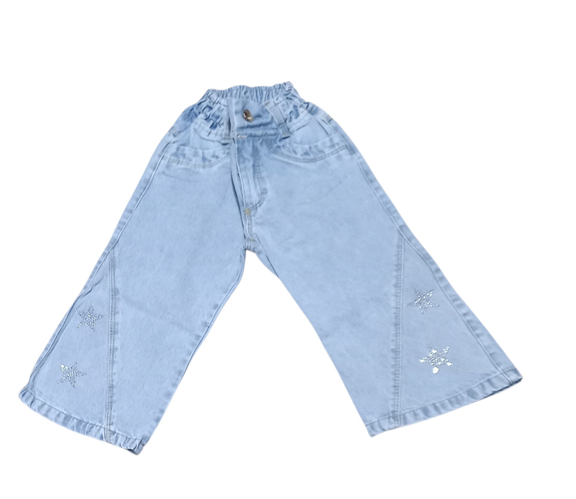 Pantalón Wide Leg de Jeans Rígido  con Recorte y Stras Estrella - Imagen 3