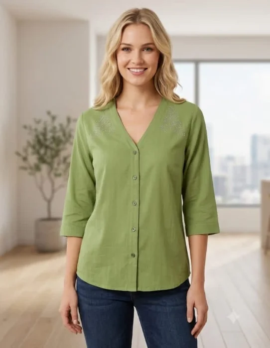 Camisa con Brillo Lino Espandex