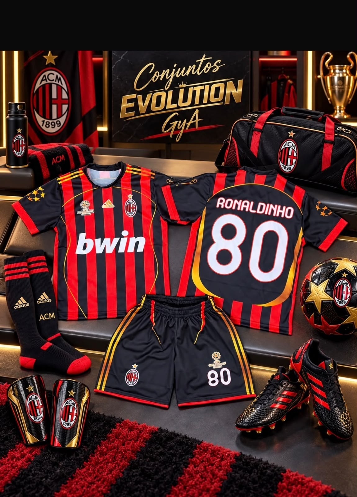 Conjunto Niño/ Real Madrid Beckam/milan Ronaldhino Rojo/ y Blanco - Imagen 2