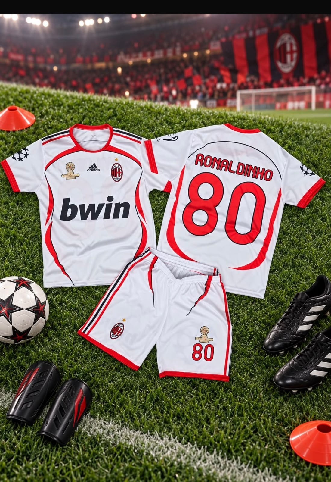 Conjunto Niño/ Real Madrid Beckam/milan Ronaldhino Rojo/ y Blanco - Imagen 3