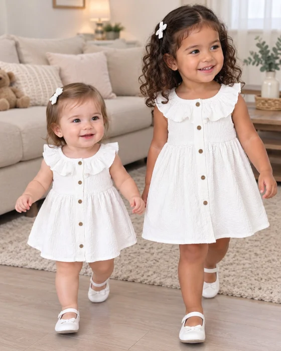 Vestido de Jaway con Volado y Botones de Beba