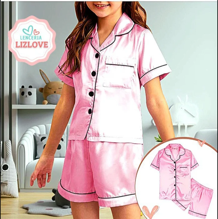 Pijama Infantil Niñas Saten Importado Conjunto Verano Suave Elegante