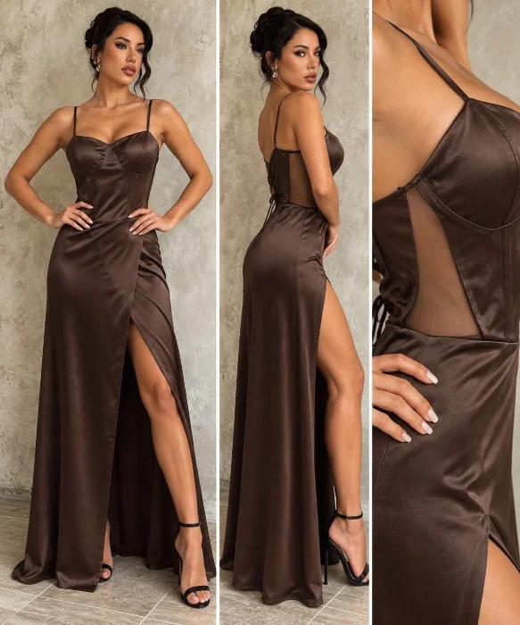 Vestido Saten Elastizado Importado Largo