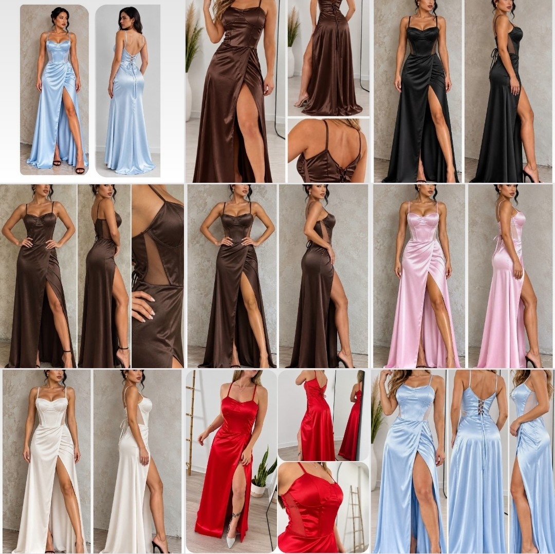 Vestido Saten Elastizado Importado Largo - Imagen 3