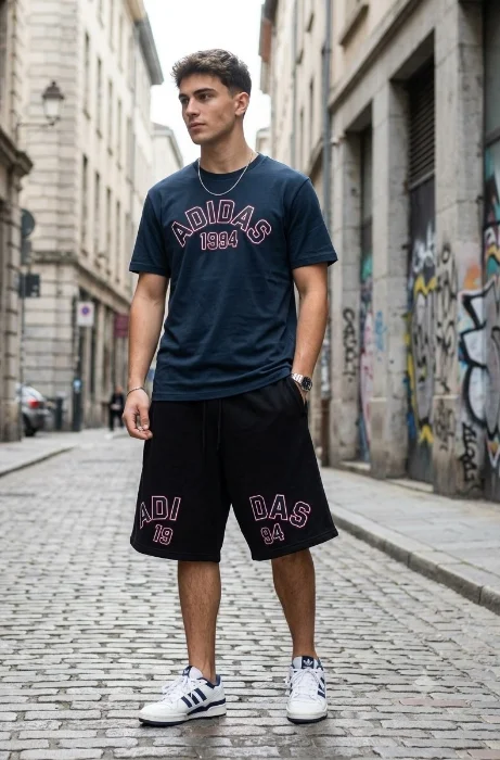 Conjunto de Remera en Algodón Peinado de Hombre Más Bermuda de Lycra Estampa Grande