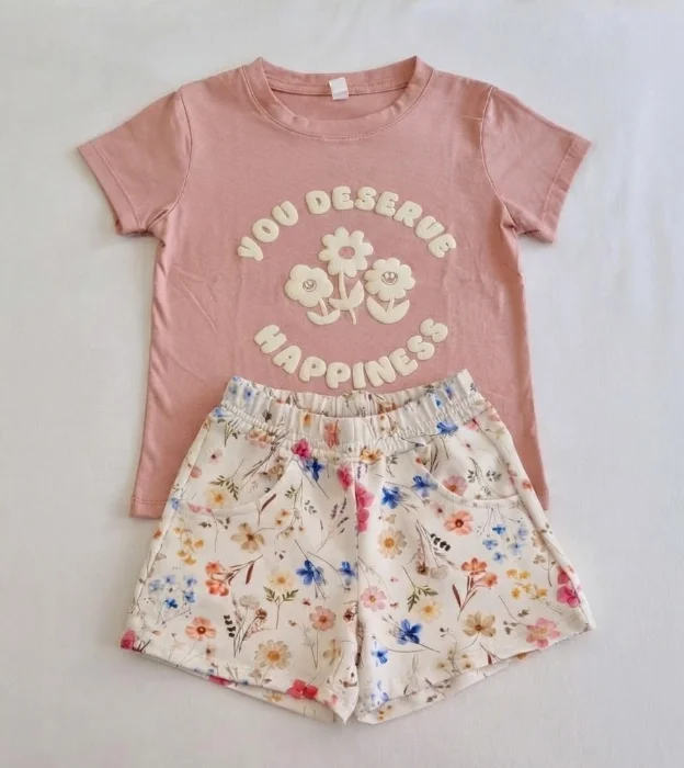 Conjuntos para Niñas(remera Algodón y Short Rústico con Lycra)