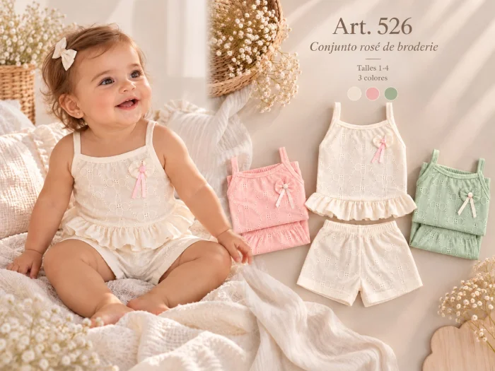 Conjunto Broderie (solero con Bretel + Short) Micky Baby T.(1 al 4) Art.526