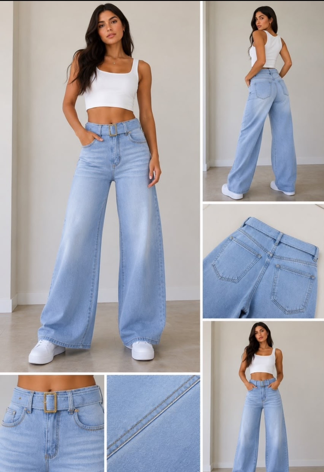 Jeans Palazo con Cinturon - Imagen 5