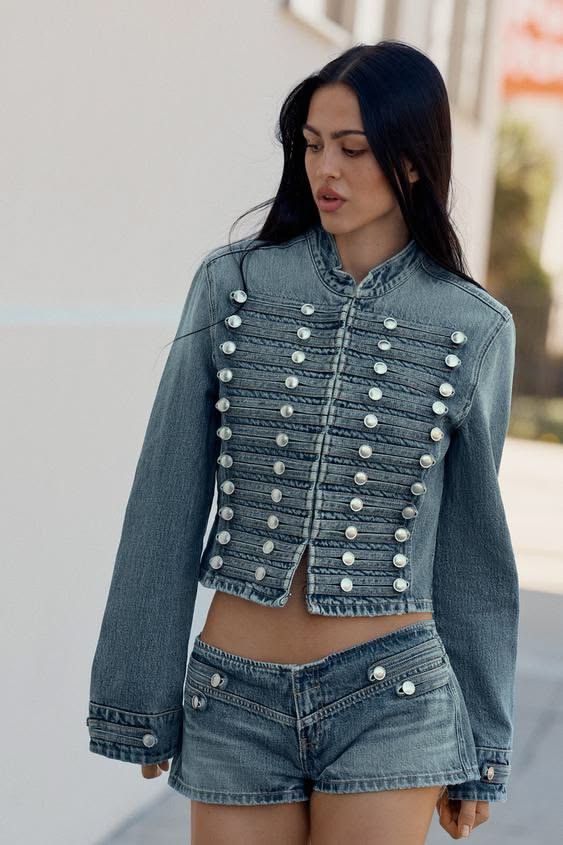 Campera Jean Napoleón Dama Chamarra Denim Botones Tendencia Moda Chaqueta Mayoristas - Imagen 3