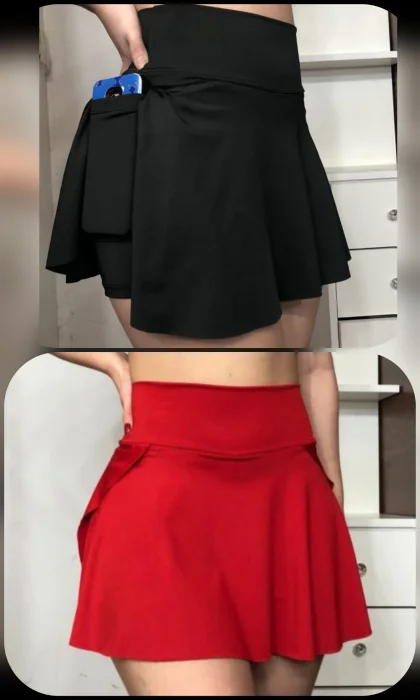 Short Pollera Liso con Bolsillos