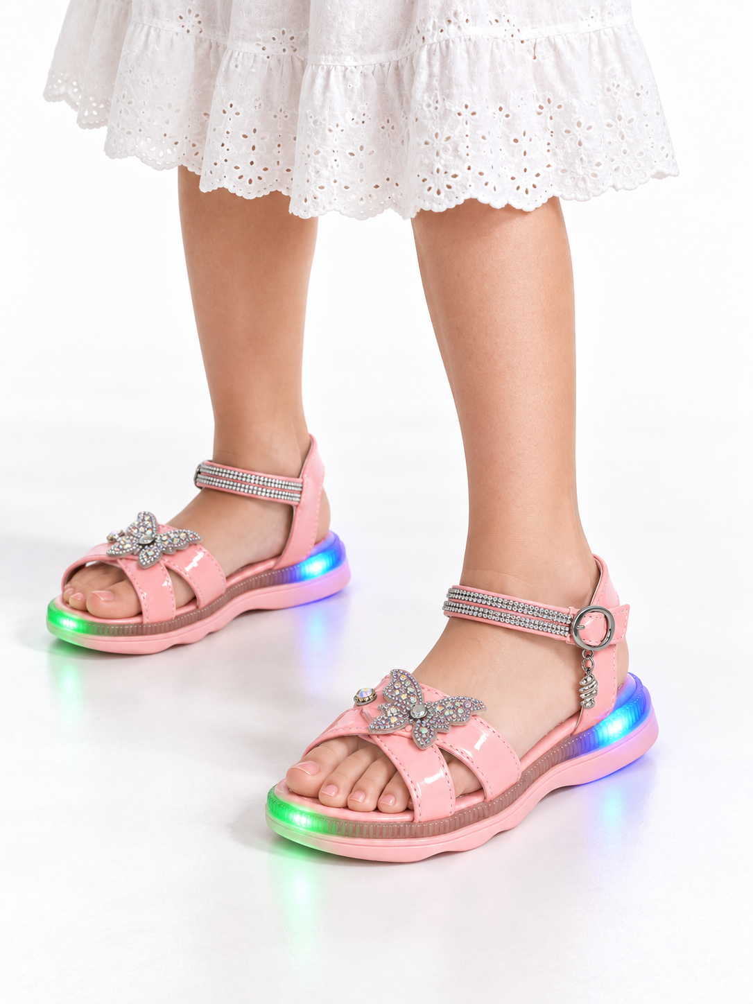 Sandalia Mariposa con Luz Cómodas Niñas Tendencia Infantil Moda Abrojo Luces Calzado - Sandalias%20rosadas%20de%20mariposa%20LED.png