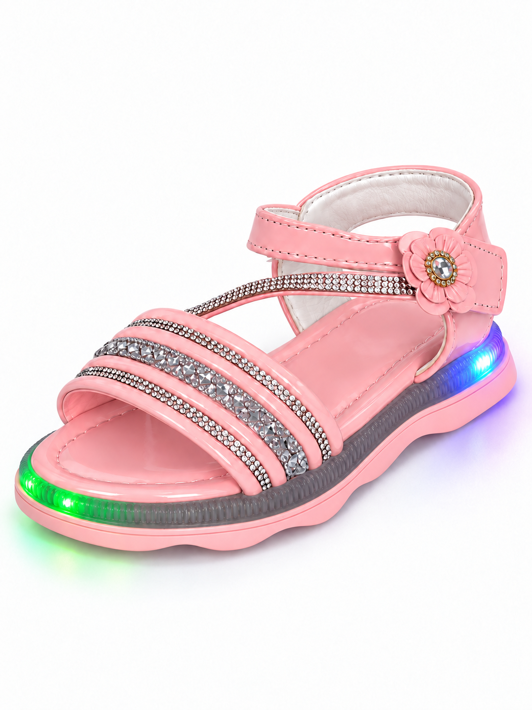 Sandalia Perlas Luz Niñas Infantiles Moda Abrojo Fiesta Tendencia Nenas Calzado - Sandalia%20rosa%20con%20luz%20azul%20y%20verde%20(1).png