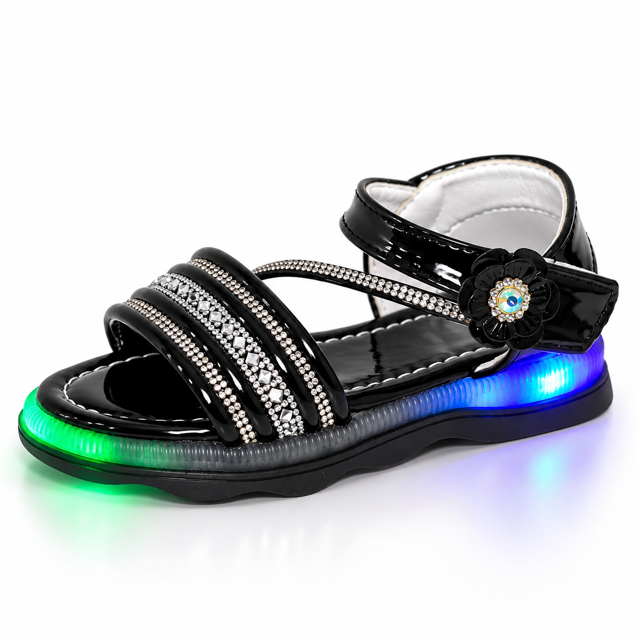Sandalia Perlas Luz Niñas Infantiles Moda Abrojo Fiesta Tendencia Nenas Calzado - Sandalia%20infantil%20negra%20con%20luces%20LED.png