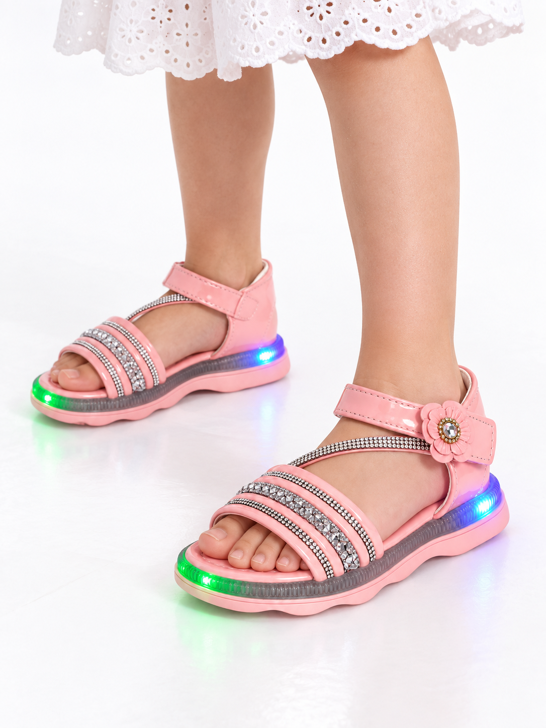 Sandalia Perlas Luz Niñas Infantiles Moda Abrojo Fiesta Tendencia Nenas Calzado - Sandalias%20rosas%20con%20strass%20y%20luces%20LED%20(1).png