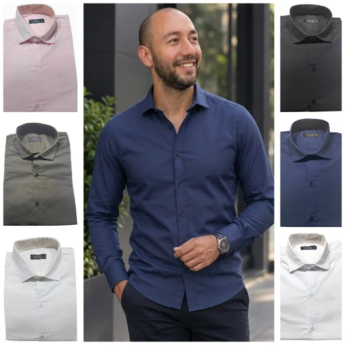Camisas Elastizadas Manga Larga Hombre