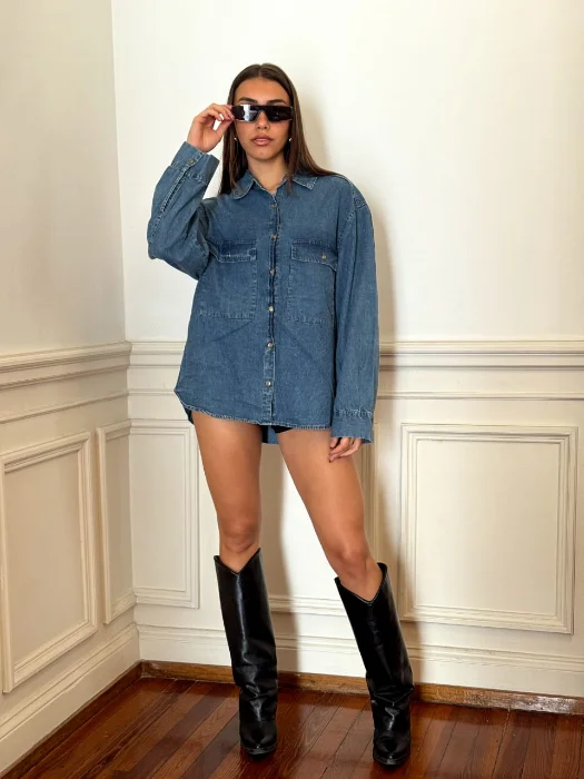 Camisa Jean Azul Nevado Oversize