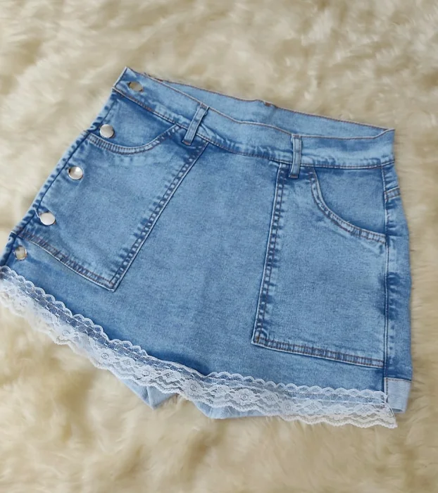 Short Pollera Jean con Puntilla