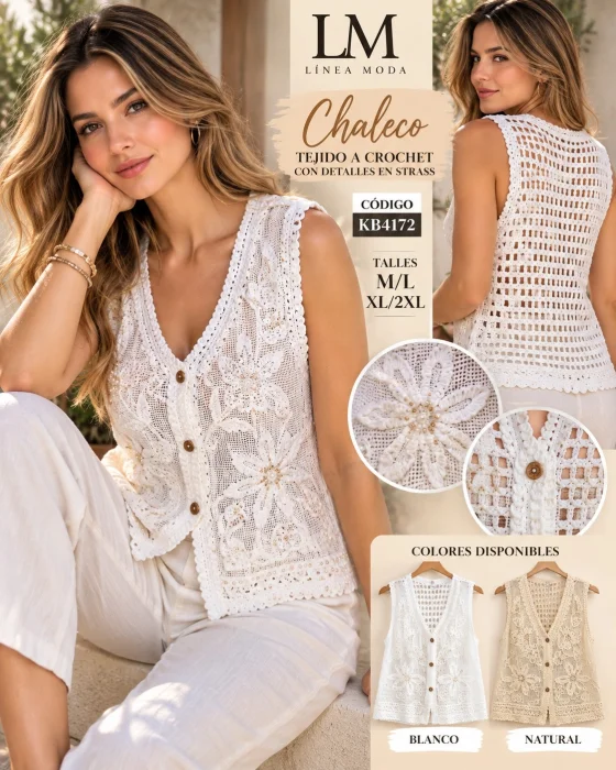 Chaleco Tejidl a Corchet con Detalles en Strass.kb4172