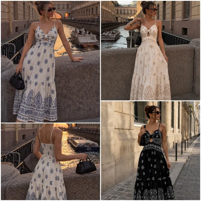 Maxi Vestido Lino Estampado Importado