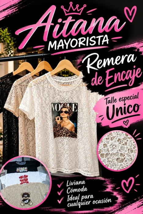 Remera Talles Especiales Encaje Estampado